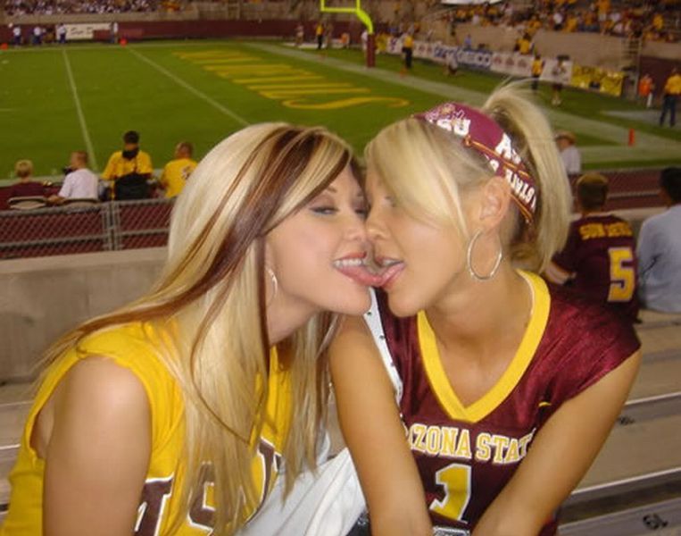 Two College Girls Kissing